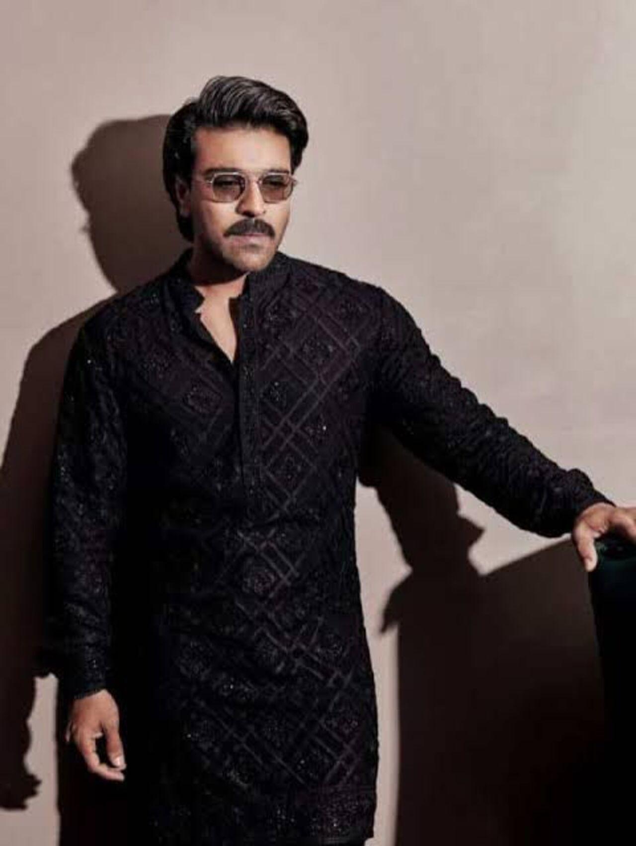 One of Ram's most powerful and commanding looks is this one in an all-black embroidered kurta ensemble. 